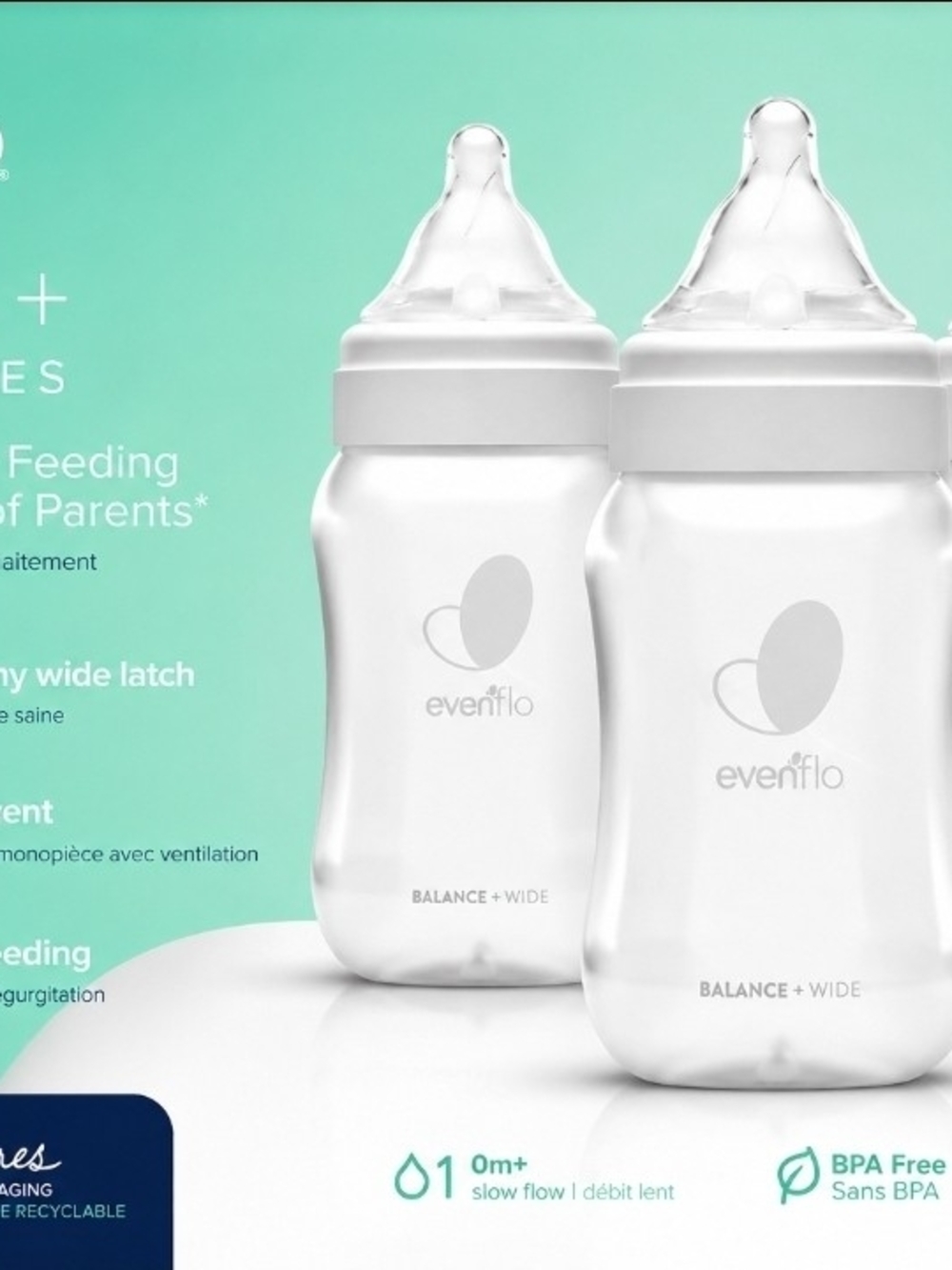 Evenflo Balance+ Wide Baby Bottles 9oz 3-Pack Slow Flow BPA Free NEW Sealed